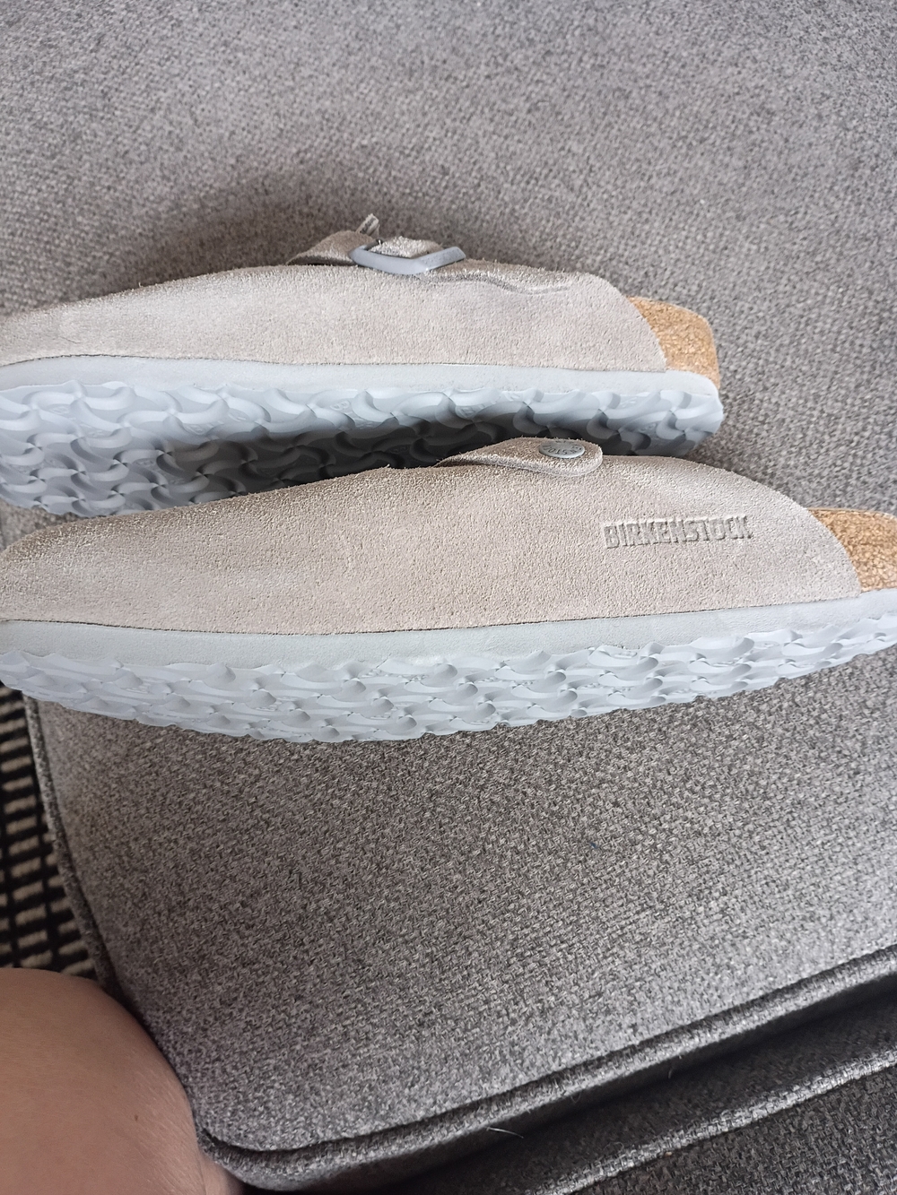 Birkenstock Suede Clog Mules in Light Gray - Picture 2 of 6